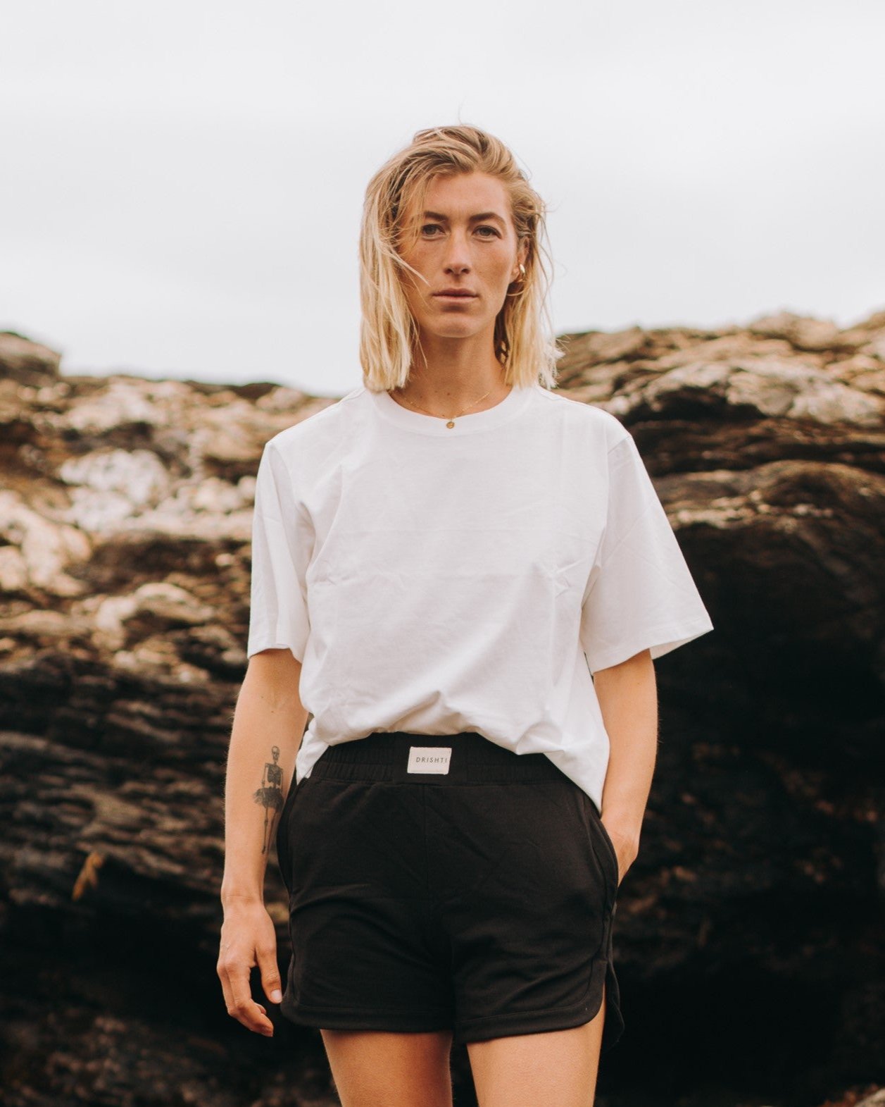 Polera Básica Mangas Algodón Pima - Blanca