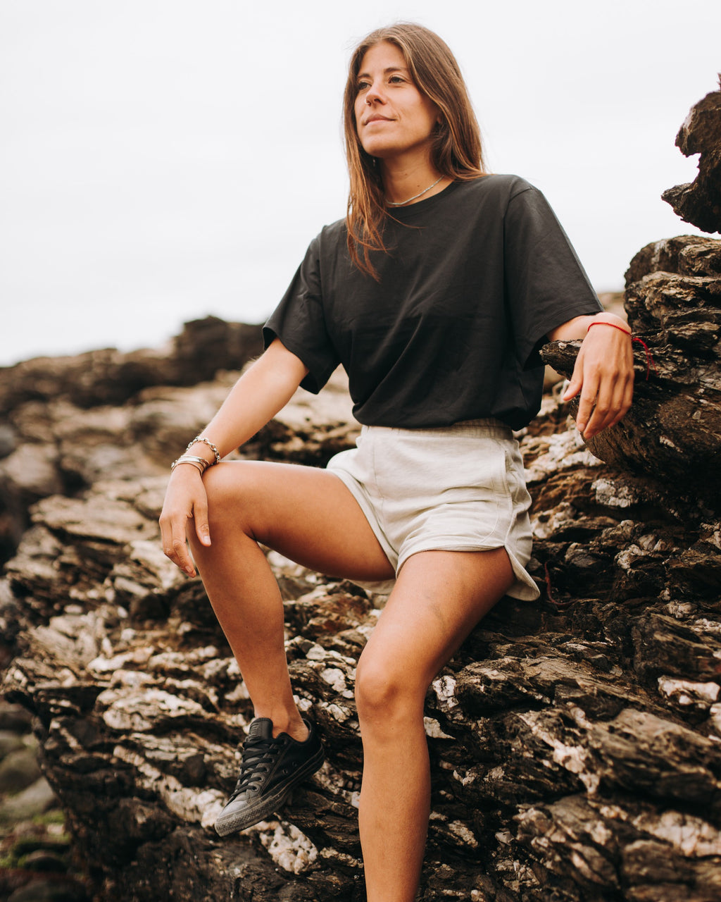 Polera Básica Mangas Algodón Pima - Negra